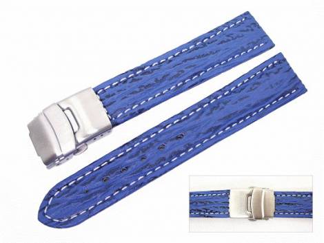 Watch band 22mm blue deployant clasp genuine shark white stitching - Bild vergr��ern 