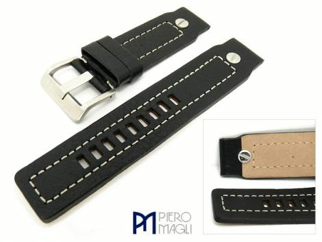 Watch band -Vitello Grain DSL - 22mm black robust white stitching by Piero Magli - Bild vergr��ern 