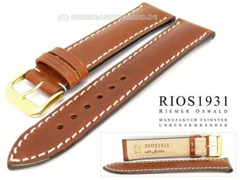 Watch band -St. Petersburg- 19mm brown RIOS Juchten leather white stitching (width of buckle 16 mm) - Bild vergr��ern 