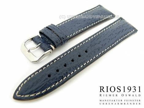 Watch band -Wave- 18mm dark blue by RIOS genuine Shark white stitching (width of buckle 16 mm) - Bild vergrern 