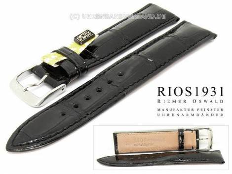 Well-crafted watch strap -Windsor- 18mm black genuine alligator glossy by RIOS (width of buckle 16 mm) - EU ONLY - Bild vergrern 