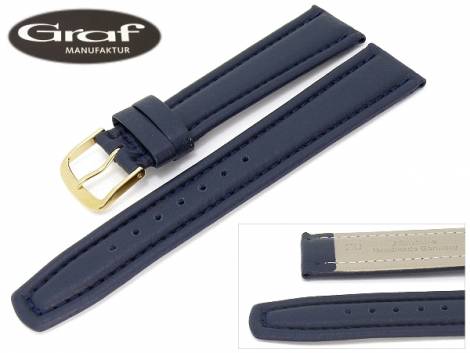 Watch band -Montana- 18mm dark blue fine grained surface padded by Graf (width of buckle 16 mm) - Bild vergr��ern 