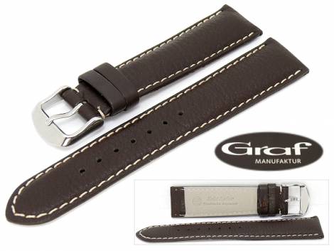 Watch band -Dakar- 22mm dark brown lightly grained white stitching by Graf (width of buckle 18 mm) - Bild vergr��ern 