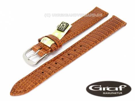 Well-crafted watch strap -Manhattan- 15mm golden brown genuine lizard glossy by GRAF (width of buckle 14 mm) - EU ONLY - Bild vergrern 