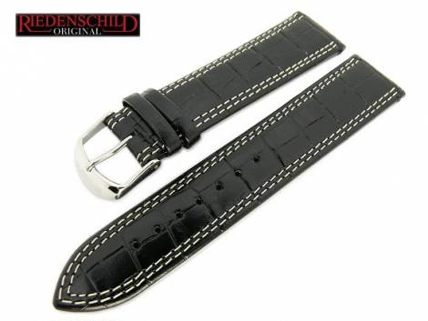 Watch band for Riedenschild 22mm black Croco Grain white double stitching - Bild vergr��ern 