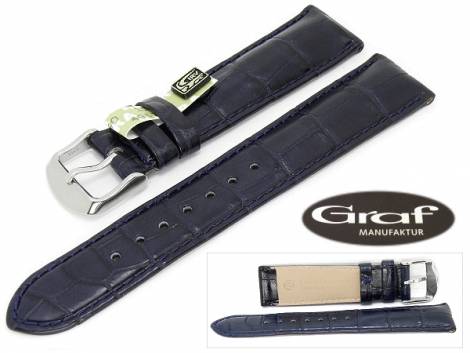 Well-crafted watch strap -Louisiana- 22mm dark blue genuine alligator padded by GRAF (width of buckle 18 mm) - EU ONLY - Bild vergrern 