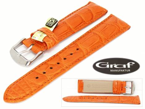 Well-crafted watch strap -Louisiana- 22mm orange genuine alligator padded matt by GRAF (width of buckle 18 mm) - EU ONLY - Bild vergrern 