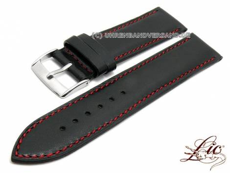 Watch strap -Calf Standard- 18mm black leather smooth red stitching by LIC Atelier (width of buckle 18 mm) - Bild vergr��ern 
