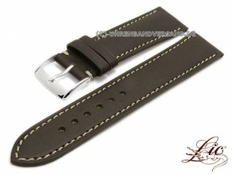 Watch strap -Eco- 19mm dark brown leather smooth matt light stitching by LIC Atelier (width of buckle 16 mm) - Bild vergr��ern 