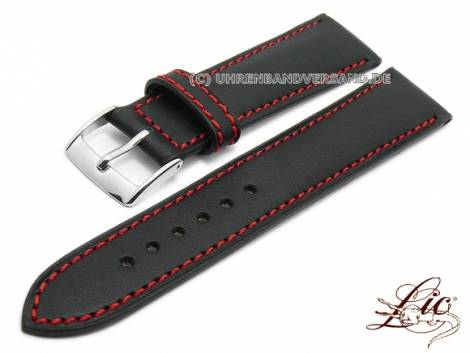 Watch strap -Eco Sport- 20mm black leather sporty smooth red stitching by LIC Atelier (width of buckle 18 mm) - Bild vergr��ern 