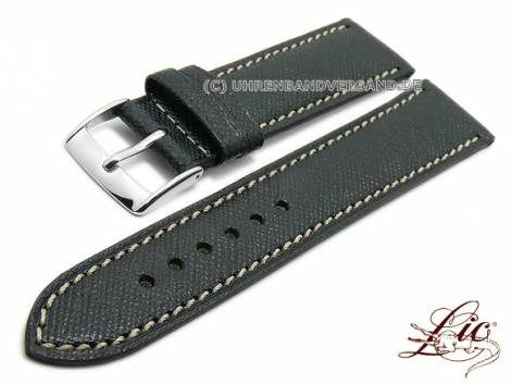 Watch strap -Russie- 19mm black leather grained light stitching by LIC Atelier (width of buckle 18 mm) - Bild vergr��ern 