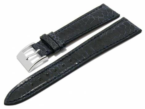 Deluxe watch strap 18mm dark blue gen. rooster foot leather grained glossy stitched LIC Atelier (width of buckle 16 mm) - Bild vergrern 