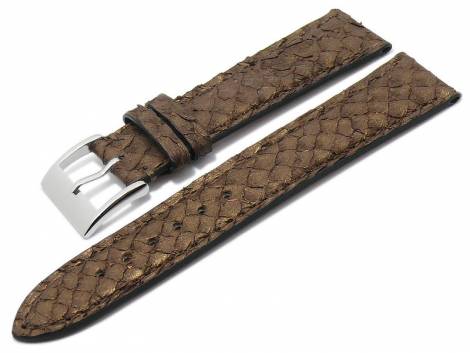 Deluxe watch strap 20mm brown genuine salmon leather grained matt stitched by LIC Atelier (width of buckle 18 mm) - Bild vergr��ern 