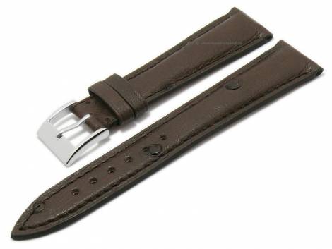 Deluxe watch strap 22mm dark brown genuine ostrich leather grained matt stitched by LIC Atelier (width of buckle 18 mm) - Bild vergrern 