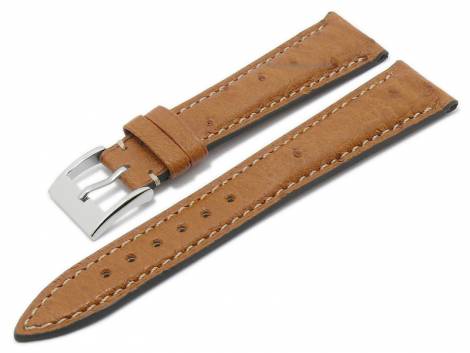 Deluxe watch strap 17mm light brown genuine ostrich leather grained matt stitched by LIC Atelier (width of buckle 14 mm) - Bild vergrern 