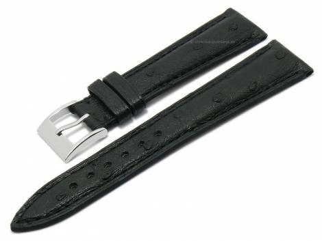 Deluxe watch strap 22mm black genuine ostrich leather grained matt stitched by LIC Atelier (width of buckle 18 mm) - Bild vergrern 