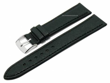 Deluxe watch strap -Russia- 18mm black leather with structure stitched by LIC Atelier (width of buckle 16 mm) - Bild vergrern 