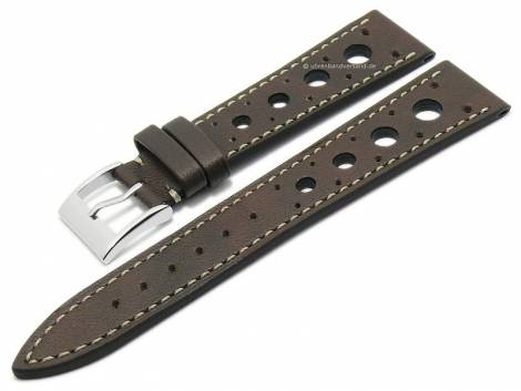 Deluxe watch strap -Patina-Racing- 20mm dark brown leather light stitched by LIC Atelier (width of buckle 16 mm) - Bild vergrern 