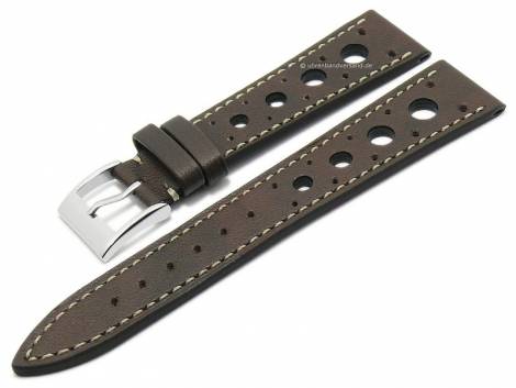 Deluxe watch strap -Patina-Racing- 19mm dark brown leather light stitched by LIC Atelier (width of buckle 16 mm) - Bild vergrern 