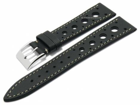 Deluxe watch strap -Patina-Racing- 19mm anthracite leather light stitched by LIC Atelier (width of buckle 16 mm) - Bild vergrern 