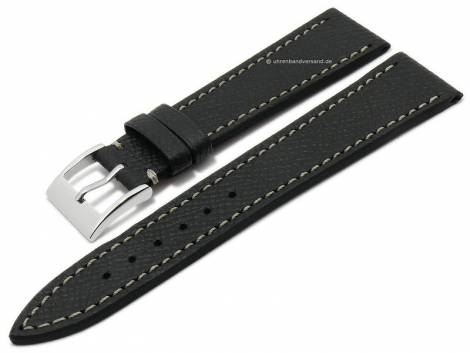 Deluxe watch strap -Epsom- 18mm black leather grained light stitching by LIC Atelier (width of buckle 16 mm) - Bild vergr��ern 