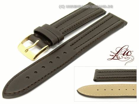 Watch strap -Eco Duetto- 20mm dark brown smooth thin double bulge from Lic (width of buckle 16 mm) - Bild vergr��ern 