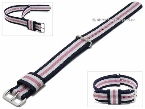 Replacement watch strap DANIEL WELLINGTON 18mm dark blue synthetic/textile white pink stripes for Classic Southampton - Bild vergr��ern 