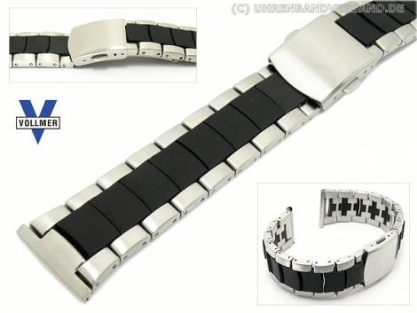 Watch band stainless steel 22mm solid-look brushed surface with silicone inserts from Vollmer - Bild vergr��ern 