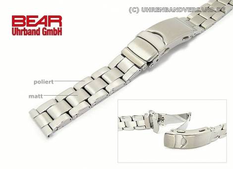 Stainless Steel Watch Band 16mm partly polished sporty-elegant with band extension from BEAR - Bild vergr��ern 
