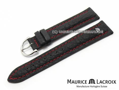 Watch strap original MAURICE LACROIX 20mm black leather grained red stitching for CR6057 etc. - Bild vergr��ern 