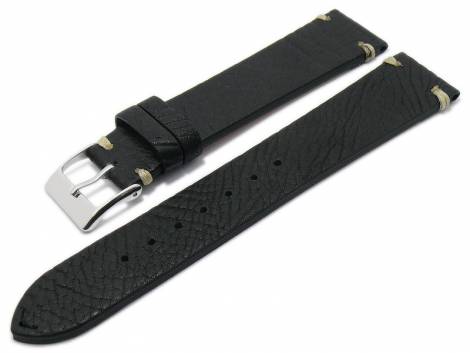 Watch strap 24mm black saddle leather grained light stitching stitched by MABRO Steel (width of buckle 22 mm) - Bild vergr��ern 