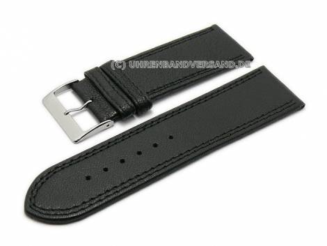 Watch strap 30mm black cashmere leather grained with double stitching (width of buckle 28 mm) - Bild vergr��ern 