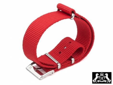 Watch strap -Mora- 22mm red nylon/textile in NATO style one piece strap by HAGLUND - Bild vergr��ern 