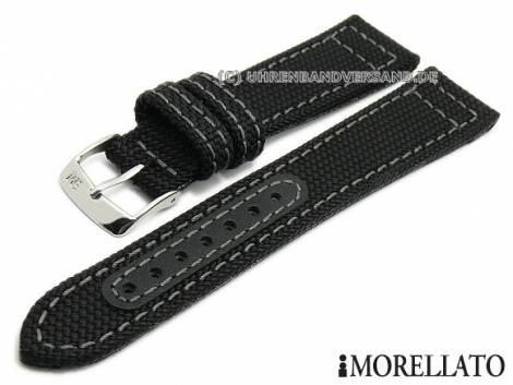 Watch strap -Athletic- 20mm black textile/synthetic stitched by MORELLATO (width of buckle 16 mm) - Bild vergrern 