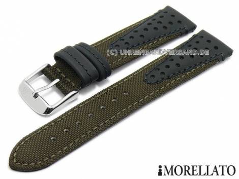 Watch strap -Volley- 22mm dark brown (d. olive) textile/synthetic racing look stitched MORELLATO (width of buckle 18 mm) - Bild vergr��ern 