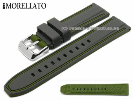 Watch strap -Tarim- 22mm grey/olive silicone with structure olive stripe by MORELLATO (width of buckle 20 mm) - Bild vergr��ern 