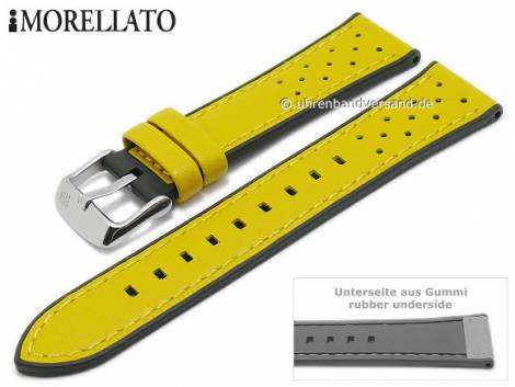 Watch strap -Flyboard- 22mm yellow leather/rubber grained racing look by MORELLATO (width of buckle 20 mm) - Bild vergrern 