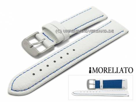 Watch strap -Yesky- 22mm white calf leather grained blue stitching MORELLATO (width of buckle 20 mm) - Bild vergr��ern 