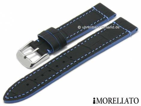 Watch strap -Tricking- 20mm black alligator grain blue contrast stitching by MORELLATO (width of buckle 18 mm) - Bild vergr��ern 