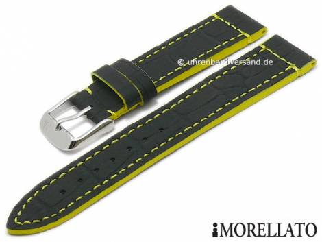 Watch strap -Tricking- 24mm black alligator grain yellow contrast stitching by MORELLATO (width of buckle 22 mm) - Bild vergr��ern 