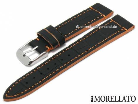 Watch strap -Tricking- 24mm black alligator grain orange contrast stitching by MORELLATO (width of buckle 22 mm) - Bild vergr��ern 