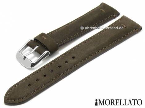 Watch strap -Bernini- 20mm dark brown nubuck leather suede like stitched by MORELLATO (width of buckle 18 mm) - Bild vergr��ern 