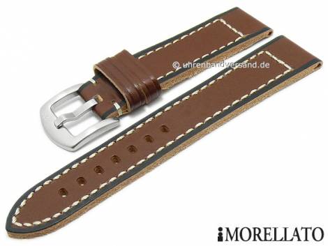 Watch strap -Mondrian- 24mm dark brown leather black edge stripes light stitching by MORELLATO (width of buckle 22 mm) - Bild vergrern 