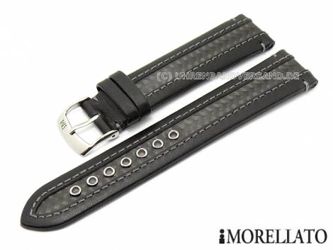 Watch band -Karate- 20mm black leather/carbon waterproof by MORELLATO (width of buckle 18 mm) - Bild vergrern 
