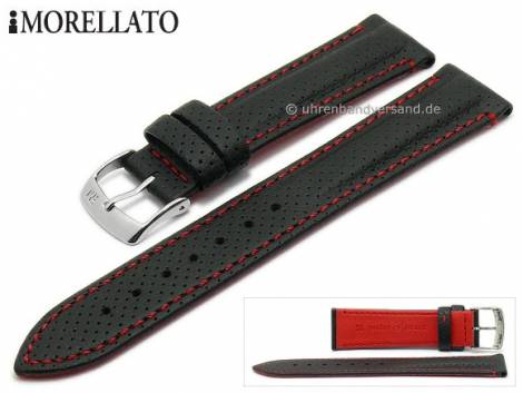 Watch strap -Race- 20mm black Lorica perforated red stitching by MORELLATO (width of buckle 18 mm) - Bild vergr��ern 