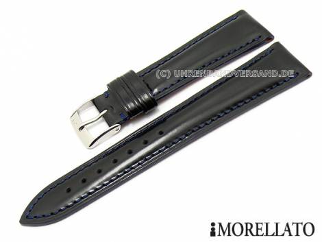 Watch strap 20mm black -British- genuine leather blue stitching by MORELLATO (width of buckle 16 mm) - Bild vergr��ern 