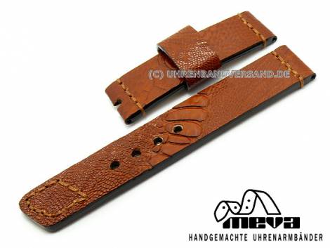 Hand made watch strap leather 22mm light brown stitched genuine ostrich (width of buckle 22 mm) - Bild vergr��ern 