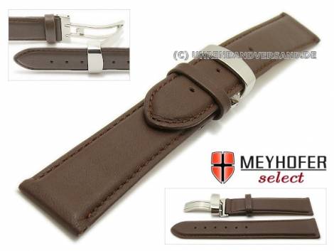 Watch band -Stavanger- 24mm dark brown leather with flip clasp by MEYHOFER (width of buckle 22 mm) - Bild vergr��ern 