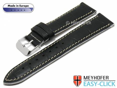 Meyhofer EASY-CLICK watch strap -Cascadia- 24mm black leather alligator grain light stitching (width of buckle 22 mm) - Bild vergrern 