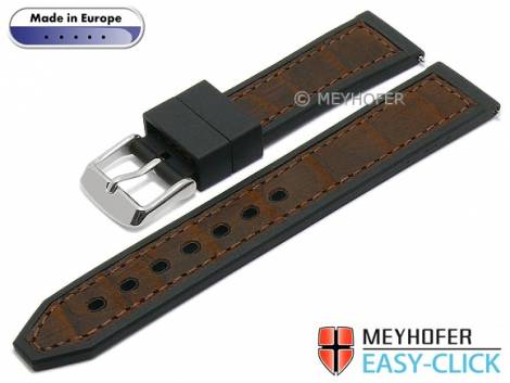 Meyhofer EASY-CLICK watch strap -Ensley- 22mm black/brown leather/caoutchouc alligator grain (width of buckle 20 mm) - Bild vergr��ern 